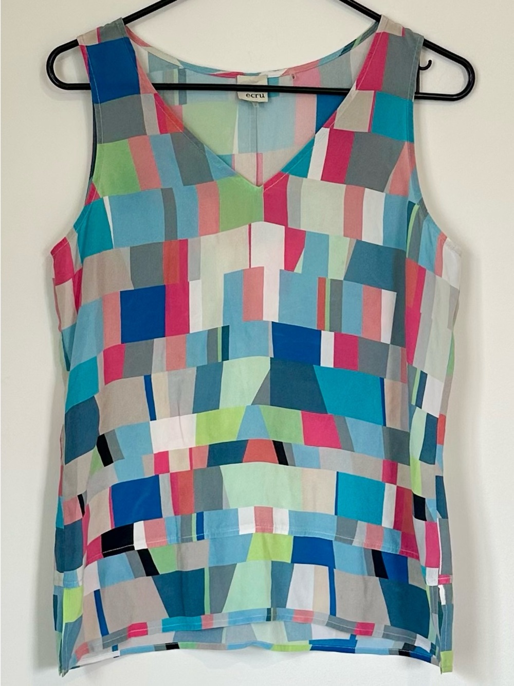 Ecru Women's Multicolor Silk Geometric V-Neck Tank Top - Size: Small - Picture 2 of 6